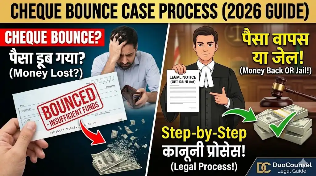 Cheque bounce case filing process india, what is cheque bounce case, check bounce case procedure, cheque bounce case time limit, how long does cheque bounce case take, bail process in cheque bounce case, DuoCounsel, Advocate Yogesh Solanki.