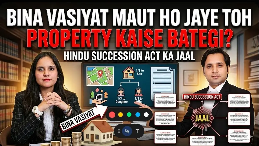 Bina vasiyat maut ho jaye toh property kaise bategi - Hindu Succession Act Class I heirs distribution chart showing widow, son, daughter and mother shares