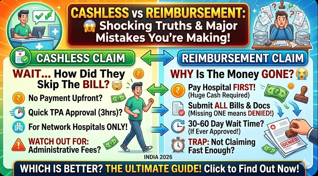 health insurance claim cashless vs reimbursement process comparison India 2026 