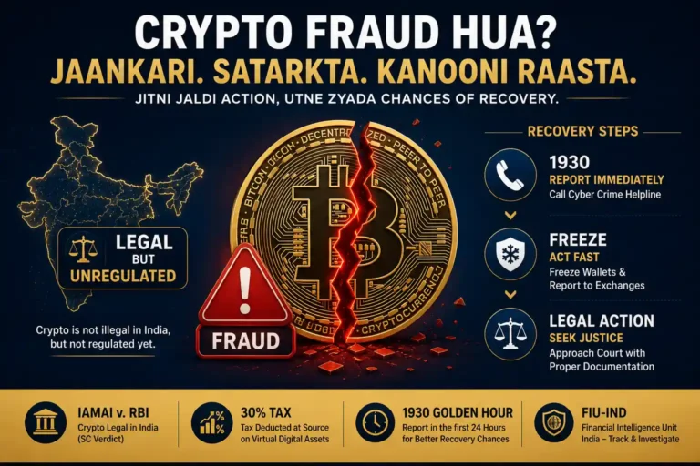 crypto fraud India legal status recovery cryptocurrency scam complaint 1930 exchange freeze Bitcoin paisa wapas