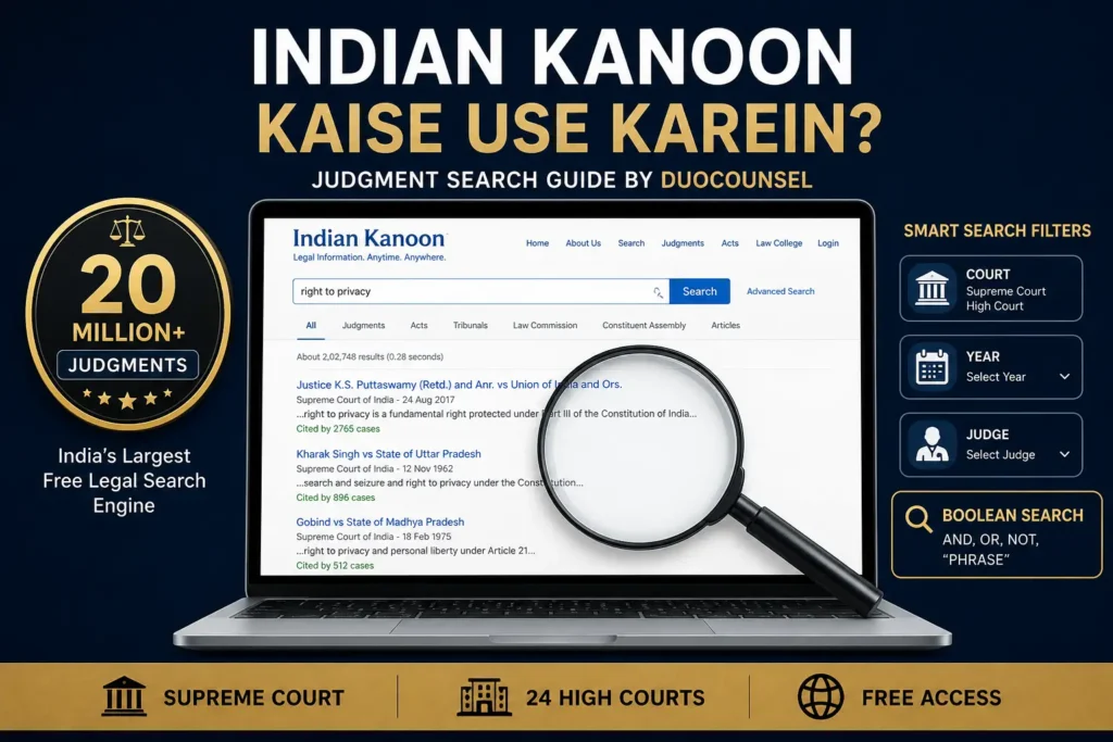 Indian Kanoon kaise use karein judgment search free legal research Boolean operators filters Cited By India